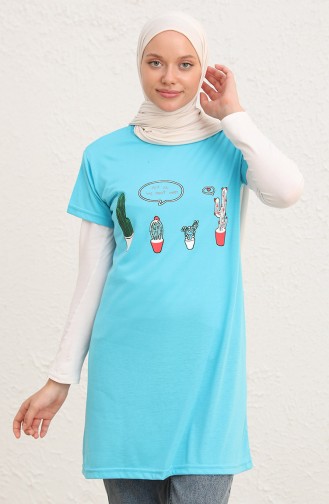 Long Tshirt İmprimé 8134-09 Turquoise 8134-09