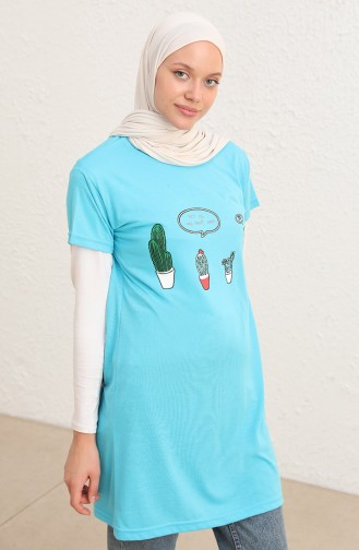 Printed Long Tshirt 8134-09 Turquoise 8134-09