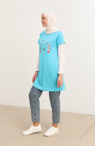 Long Tshirt İmprimé 8134-09 Turquoise 8134-09