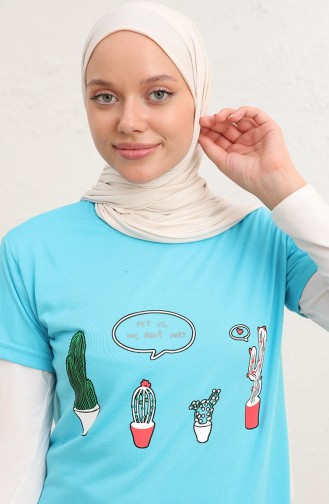 Long Tshirt İmprimé 8134-09 Turquoise 8134-09