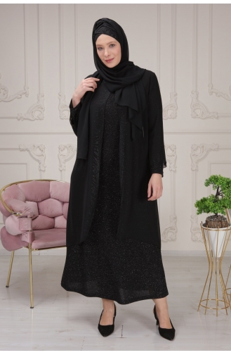 Sim Kumaş Ve Taş İşlemeli Abiye Elbise + Tasarım Şal Hediyeli 3161-01 Siyah