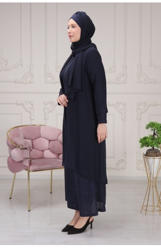 Navy Blue İslamitische Avondjurk 3161-02