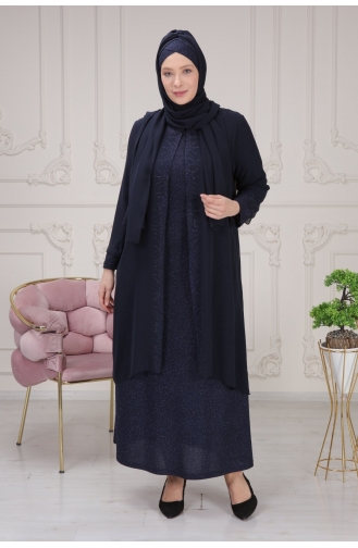 Navy Blue İslamitische Avondjurk 3161-02