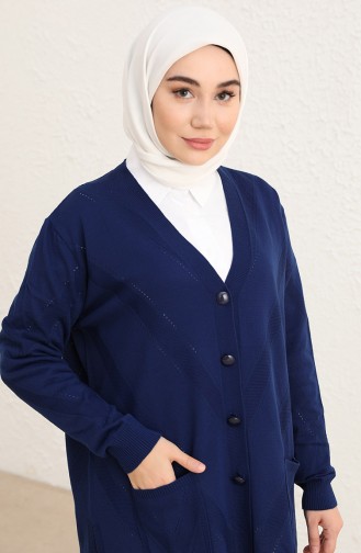 Kensiz Triko Oversize Düğmeli Kısa Hırka 1018-006 Lacivert