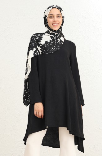 Pervaz Yakalı Asimetrik Tunik 445008 Siyah