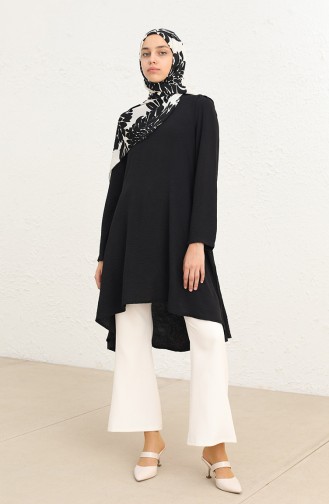 Pervaz Yakalı Asimetrik Tunik 445008 Siyah