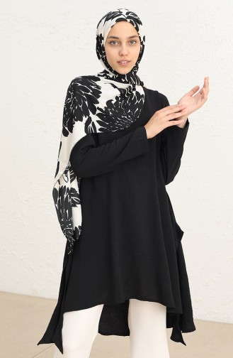 Pervaz Yakalı Asimetrik Tunik 445008 Siyah