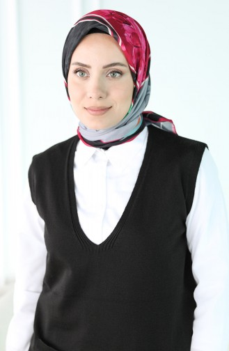 Oyya Desenli Soft Eşarp 80964-06 Fuşya Siyah