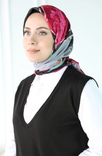 Oyya Desenli Soft Eşarp 80964-06 Fuşya Siyah