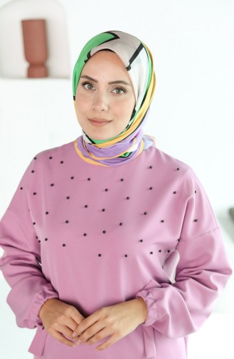 Oyya Soft Geometrik Desen Eşarp 80965-05 Sarı Lila