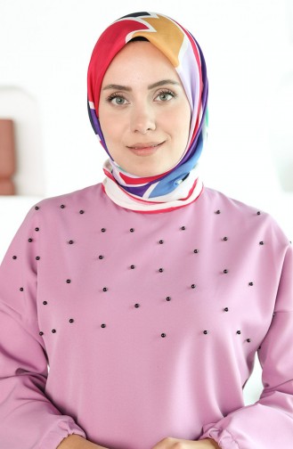 Oyya Soft Geometrik Desen Eşarp 80965-09 Pembe Krem