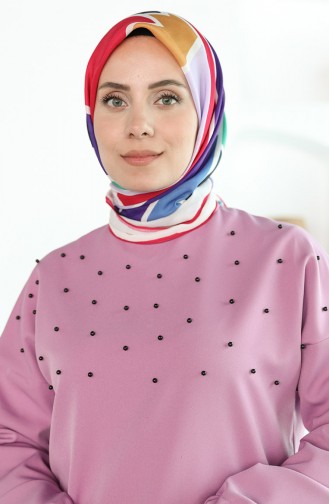 Oyya Soft Geometrik Desen Eşarp 80965-09 Pembe Krem