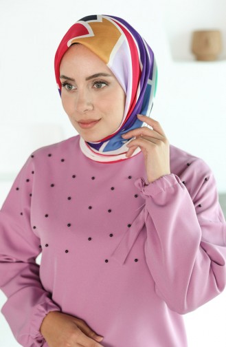 Oyya Soft Geometrik Desen Eşarp 80965-09 Pembe Krem