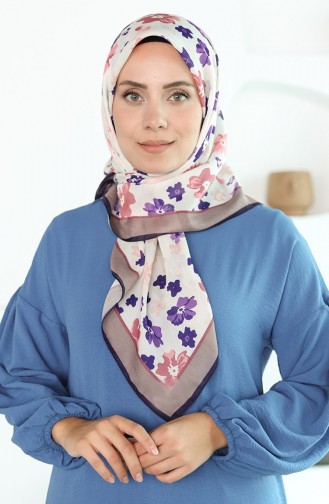 Oyya Soft Menekşe Desen Eşarp 80966-06 Mor Krem