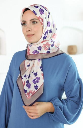 Oyya Soft Menekşe Desen Eşarp 80966-06 Mor Krem