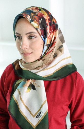 Oyya Soft Floral Desen Eşarp 80969-04 Siyah Zümrüt Yeşili