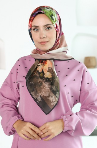 Oyya Soft Floral Desen Eşarp 80969-12 Siyah Vizon