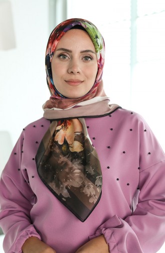 Oyya Soft Floral Desen Eşarp 80969-12 Siyah Vizon