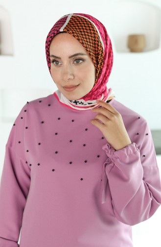 Oyya Soft Kazayağı Desen Eşarp 80970-04 Pembe Turuncu