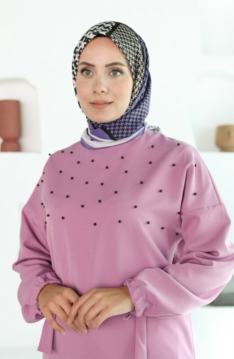 Oyya Soft Kazayağı Desen Eşarp 80970-06 Lila Siyah