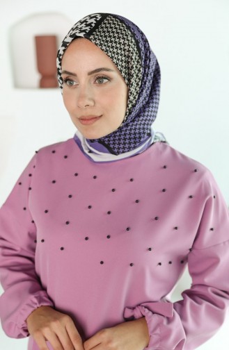 Oyya Soft Kazayağı Desen Eşarp 80970-06 Lila Siyah