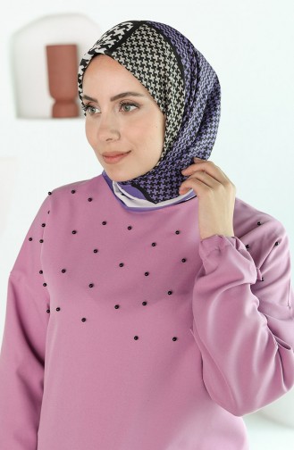 Oyya Soft Kazayağı Desen Eşarp 80970-06 Lila Siyah