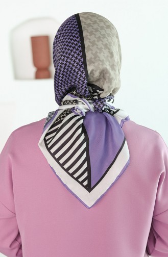 Oyya Soft Kazayağı Desen Eşarp 80970-06 Lila Siyah