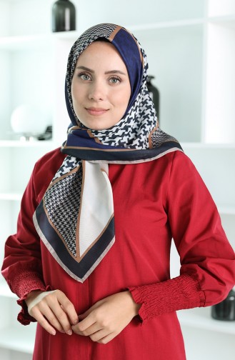 Oyya Soft Kazayağı Desen Eşarp 80970-08 Lacivert Taba