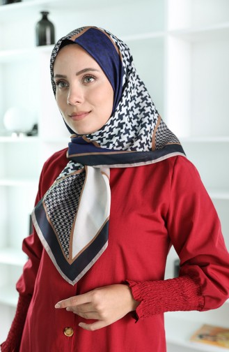 Oyya Soft Kazayağı Desen Eşarp 80970-08 Lacivert Taba