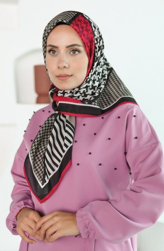 Oyya Soft Kazayağı Desen Eşarp 80970-11 Fuşya Siyah
