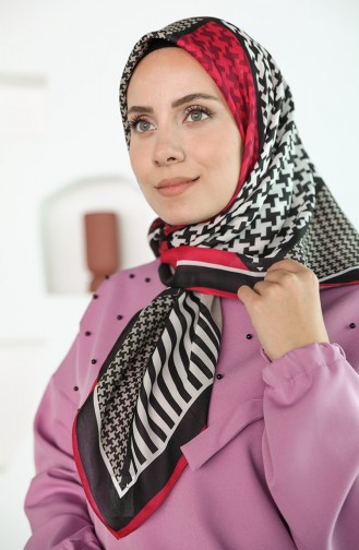 Oyya Soft Kazayağı Desen Eşarp 80970-11 Fuşya Siyah