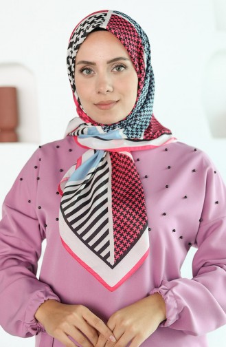 Oyya Soft Kazayağı Desen Eşarp 80970-12 Pembe Bebe Mavisi