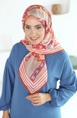 Oyya Soft Zincir Desen Eşarp 80971-05 Kiremit Fuşya