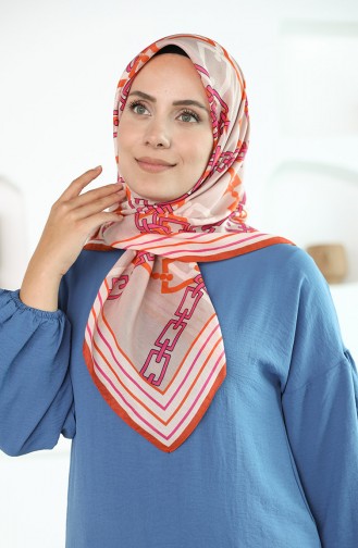 Oyya Soft Zincir Desen Eşarp 80971-05 Kiremit Fuşya