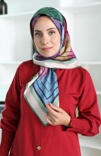 Oyya Soft Modern Desen Eşarp 80972-04 Zümrüt Yeşili Siyah