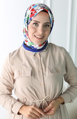 Oyya Soft Çiçek Desen Eşarp 80973-03 Saks Siyah