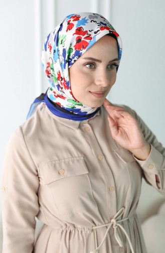 Oyya Soft Çiçek Desen Eşarp 80973-03 Saks Siyah
