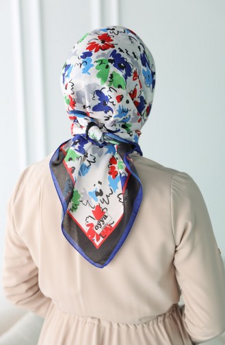 Oyya Soft Çiçek Desen Eşarp 80973-03 Saks Siyah