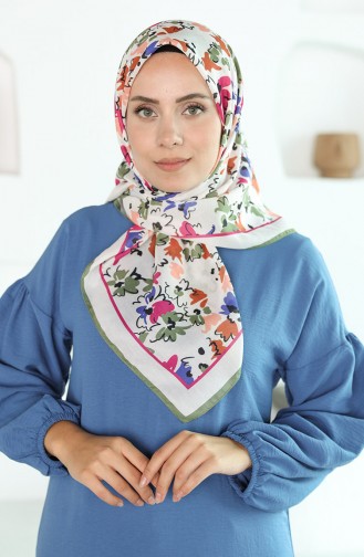 Oyya Soft Çiçek Desen Eşarp 80973-04 Haki Krem