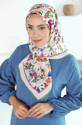 Oyya Soft Çiçek Desen Eşarp 80973-04 Haki Krem