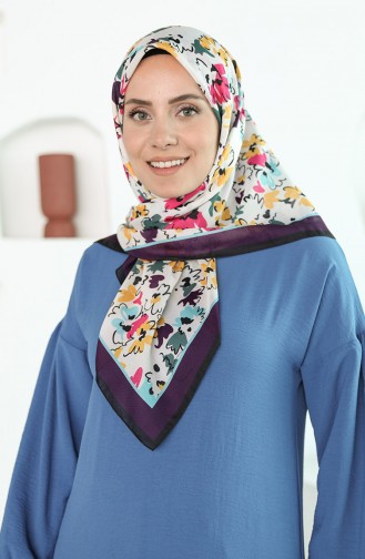 Oyya Soft Çiçek Desen Eşarp 80973-11 Siyah Mor