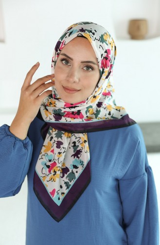 Oyya Soft Çiçek Desen Eşarp 80973-11 Siyah Mor