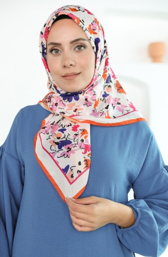 Oyya Soft Çiçek Desen Eşarp 80973-12 Oranj Krem