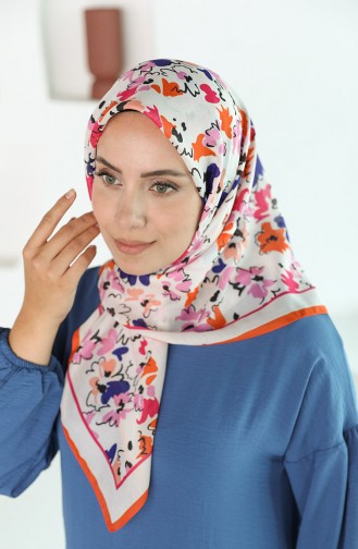 Oyya Soft Çiçek Desen Eşarp 80973-12 Oranj Krem