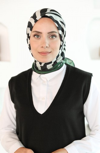 Oyya Soft Zebra Desen Eşarp 80974-06 Siyah Zümrüt Yeşili