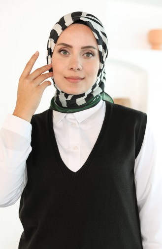 Oyya Soft Zebra Desen Eşarp 80974-06 Siyah Zümrüt Yeşili