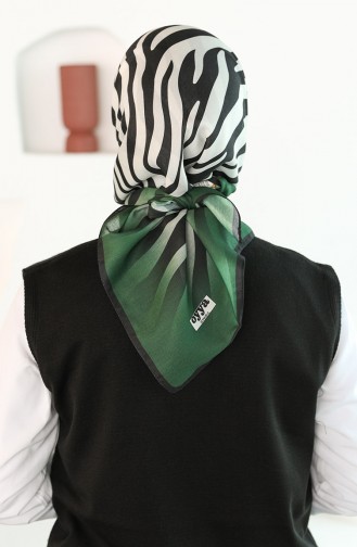 Oyya Soft Zebra Desen Eşarp 80974-06 Siyah Zümrüt Yeşili