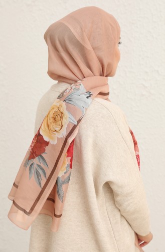 Floral Desen Pamuklu Şal 95379-02 Camel