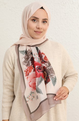 Floral Desen Pamuklu Şal 95379-07 Vizon