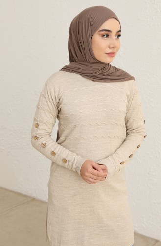 Gofreli Triko Tunik 0100-09 Açık Bej